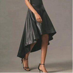 Maeve Anthropologie NWT High-Low Scalloped Skirt Sz S Black Vegan Faux Leather